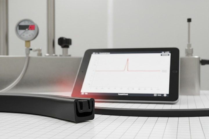 Inflatable seal cross-section with pressure control gauge in a clean lab environment.